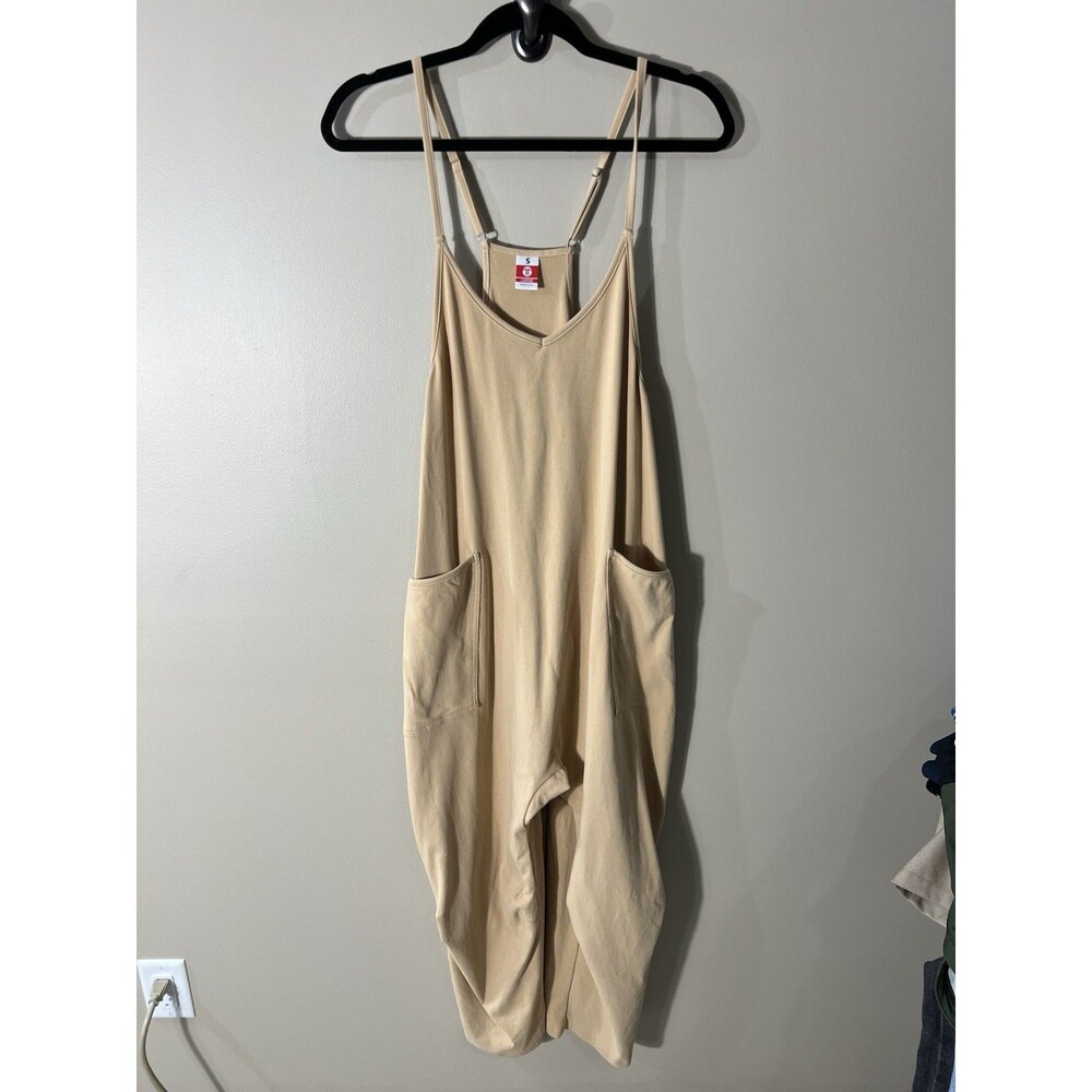 TARSE Woman Jumpsuits Casual V Neck Baggy Romper Sleeveless Beige Small